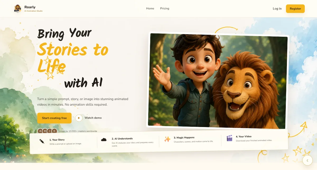 Roarly Website interface preview