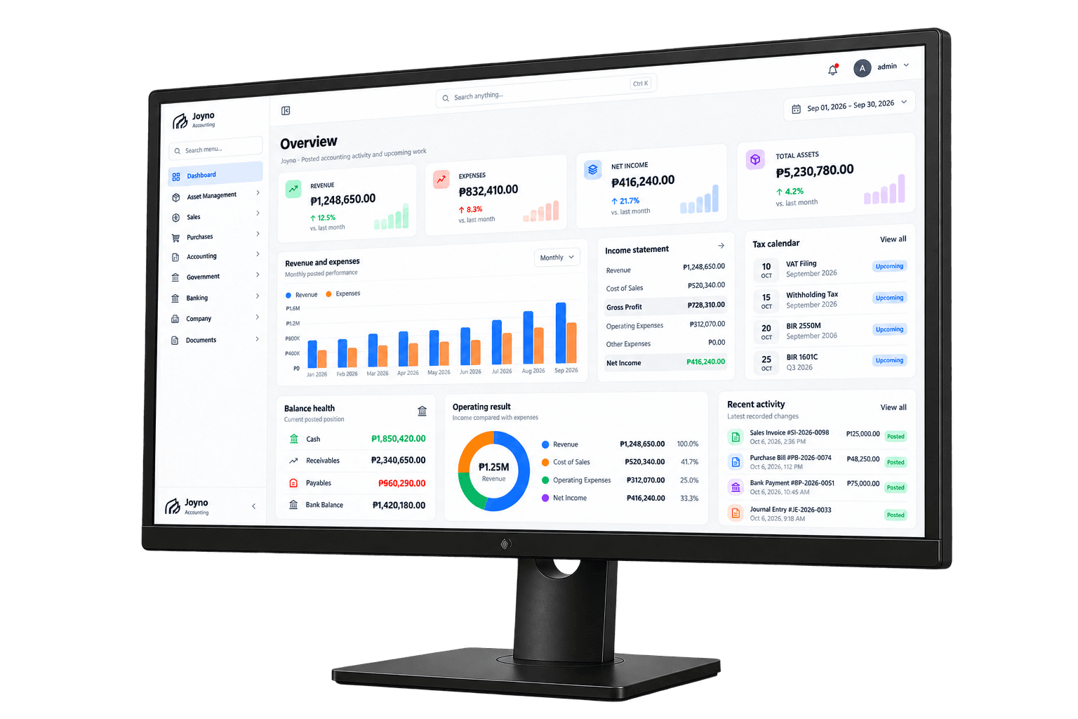 Joyno Accounting displayed on a monitor