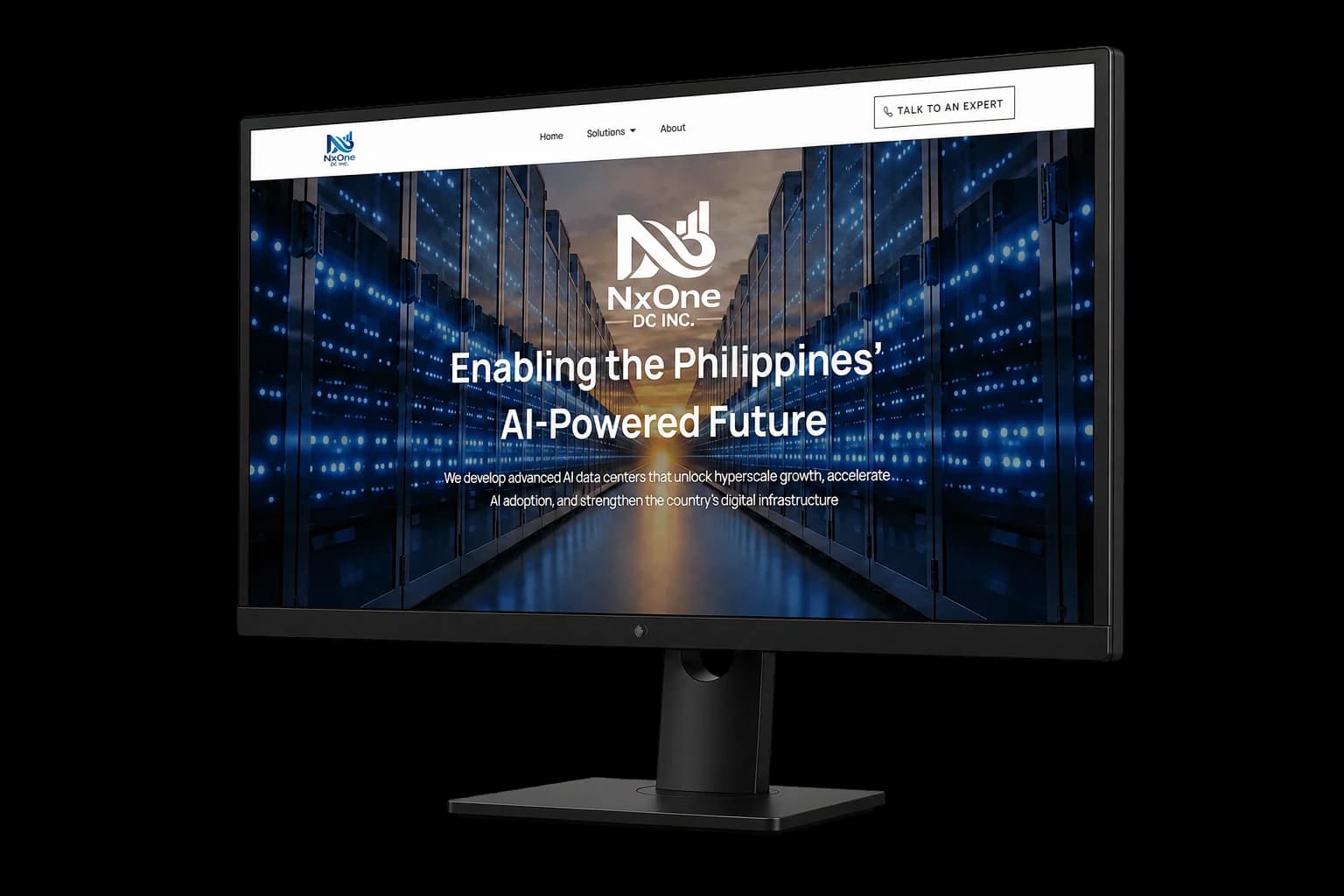 NxOne DC Inc. corporate website displayed on a real desktop monitor