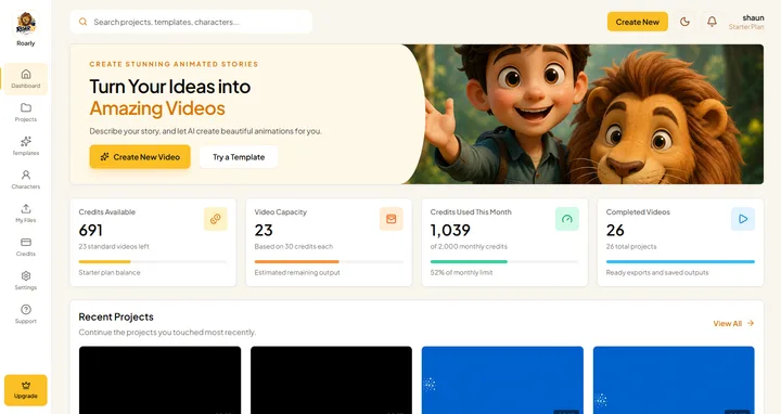Roarly AI interface preview